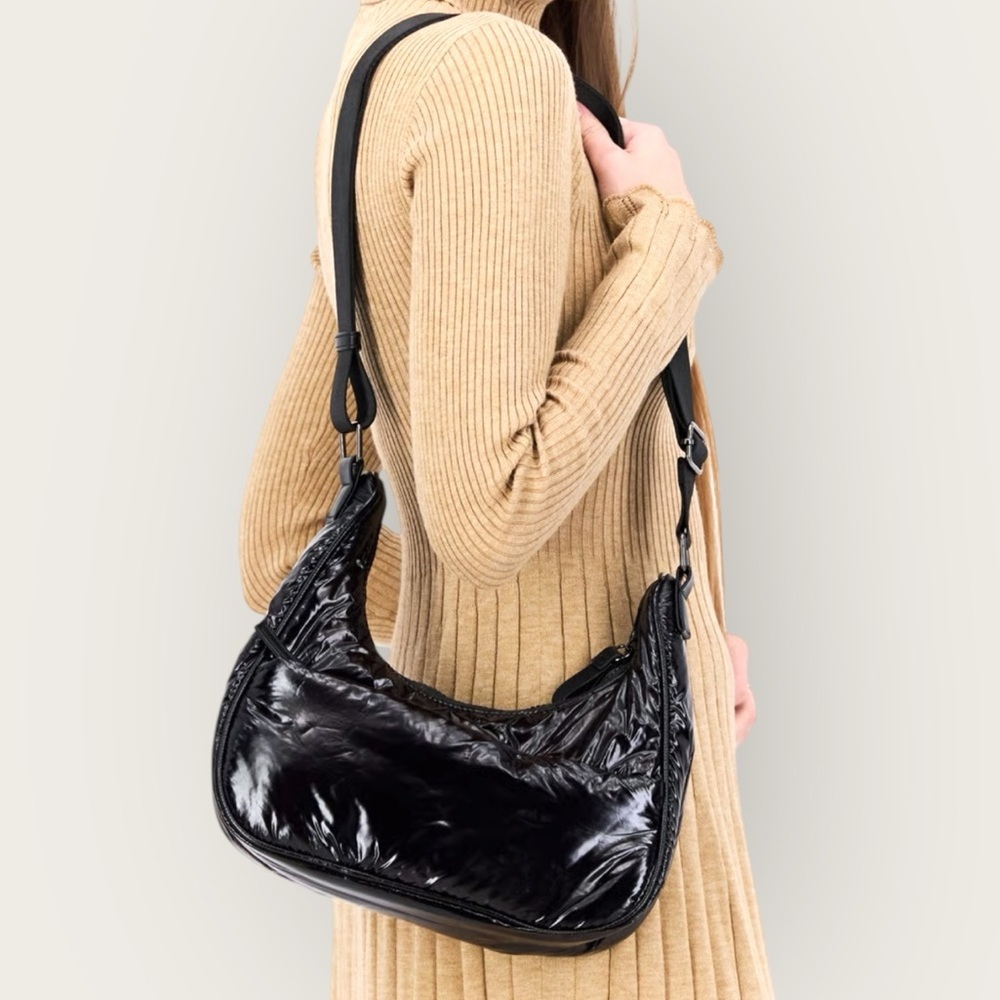 Danskin Black Patent Crossbody Shoulder Bag